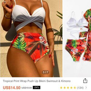 *BRAND NEW/NEVER WORN* SHEIN Tropical Print Wrap Push Up Bikini Swimsuit